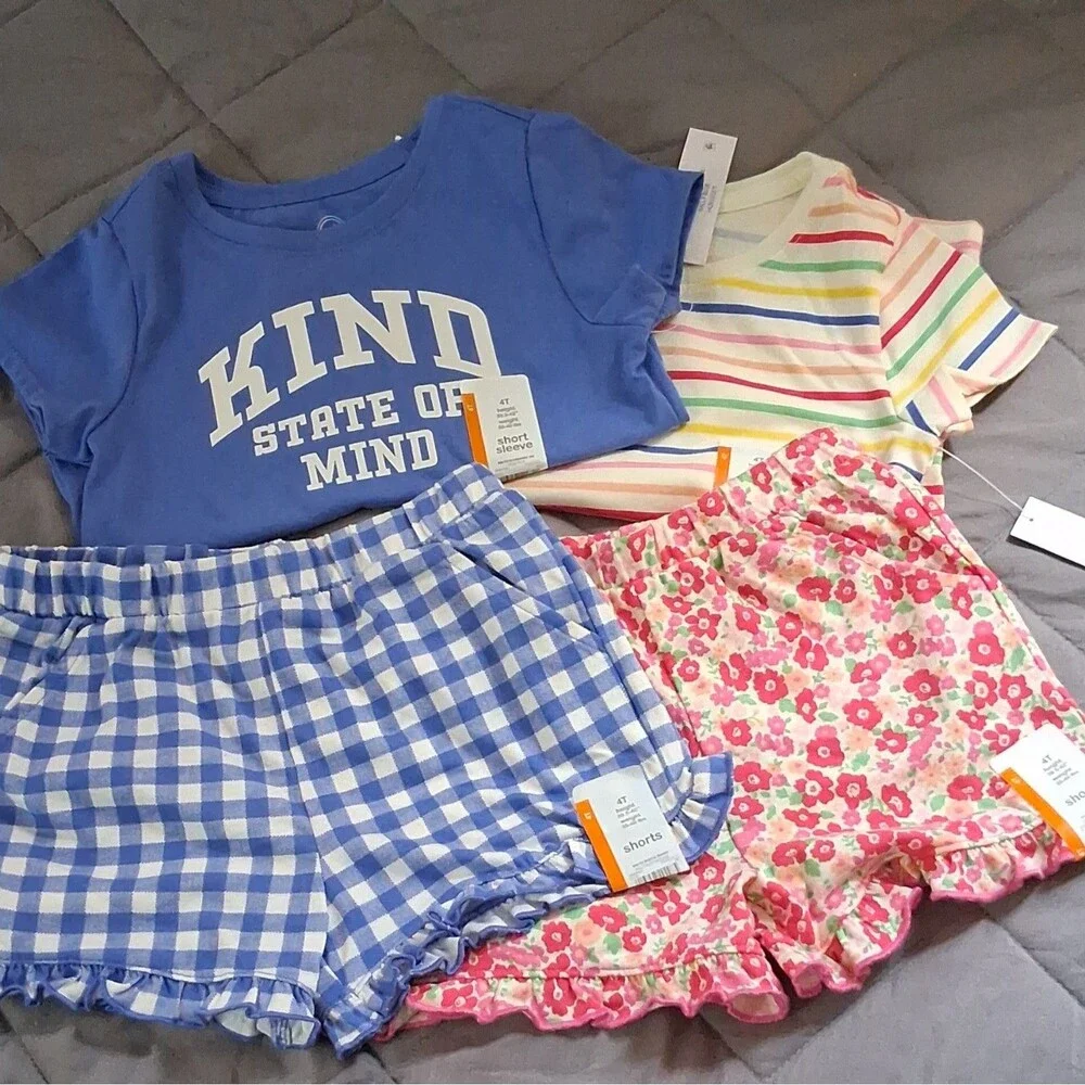 Wonder Nation 4T 4pc Cotton Outfit Set, 2 Tees & 2 Shorts Spring/Summer.